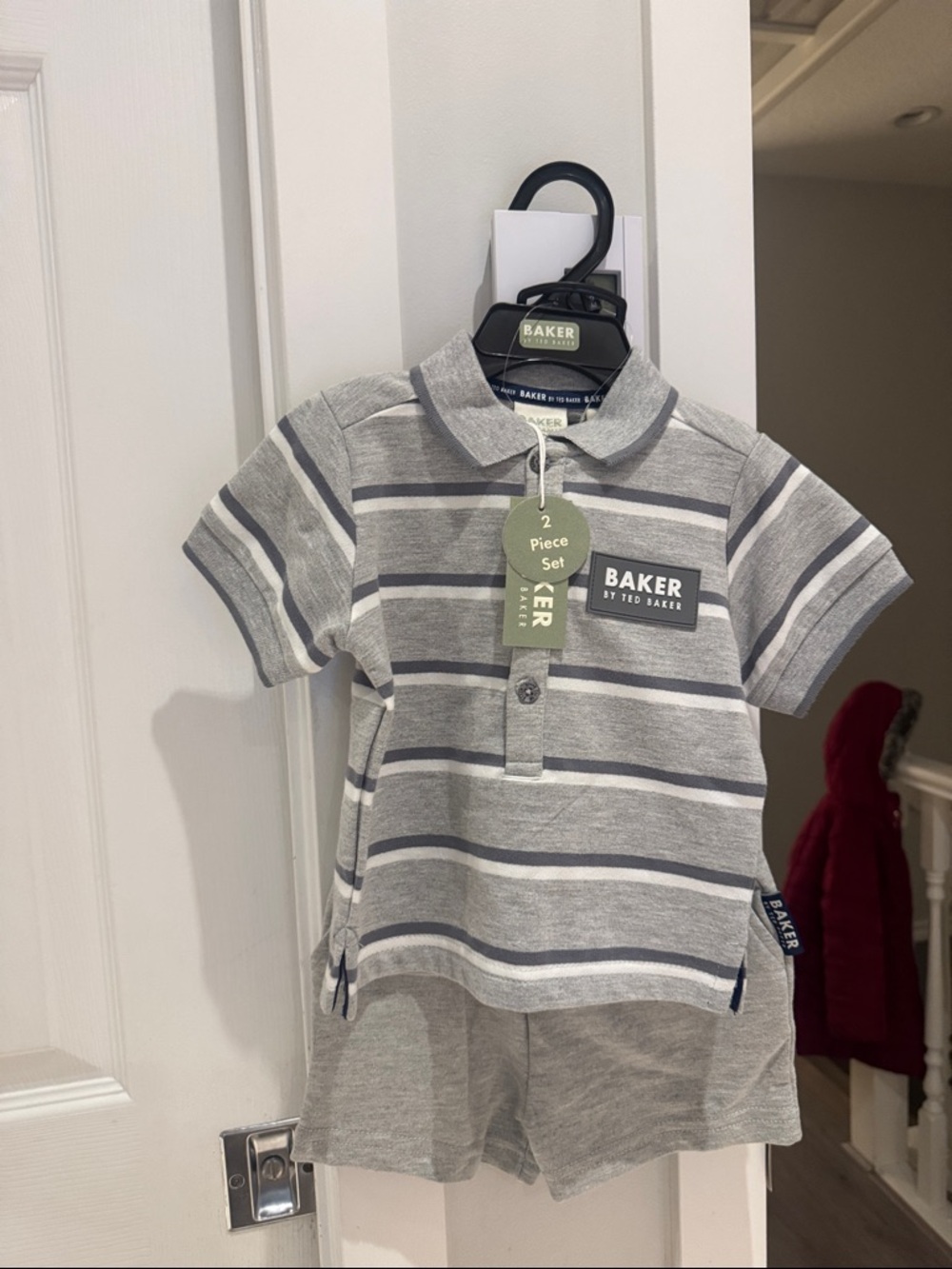 Baker by Ted Baker Grey & White Striped Polo Two-Piece Set